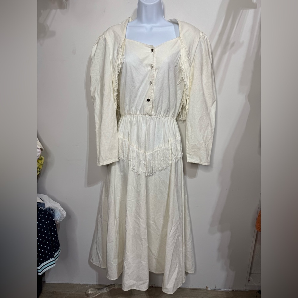 Vintage Lilian Smitty Exclusive White Ivory Western Rodeo Fringe Western Dress